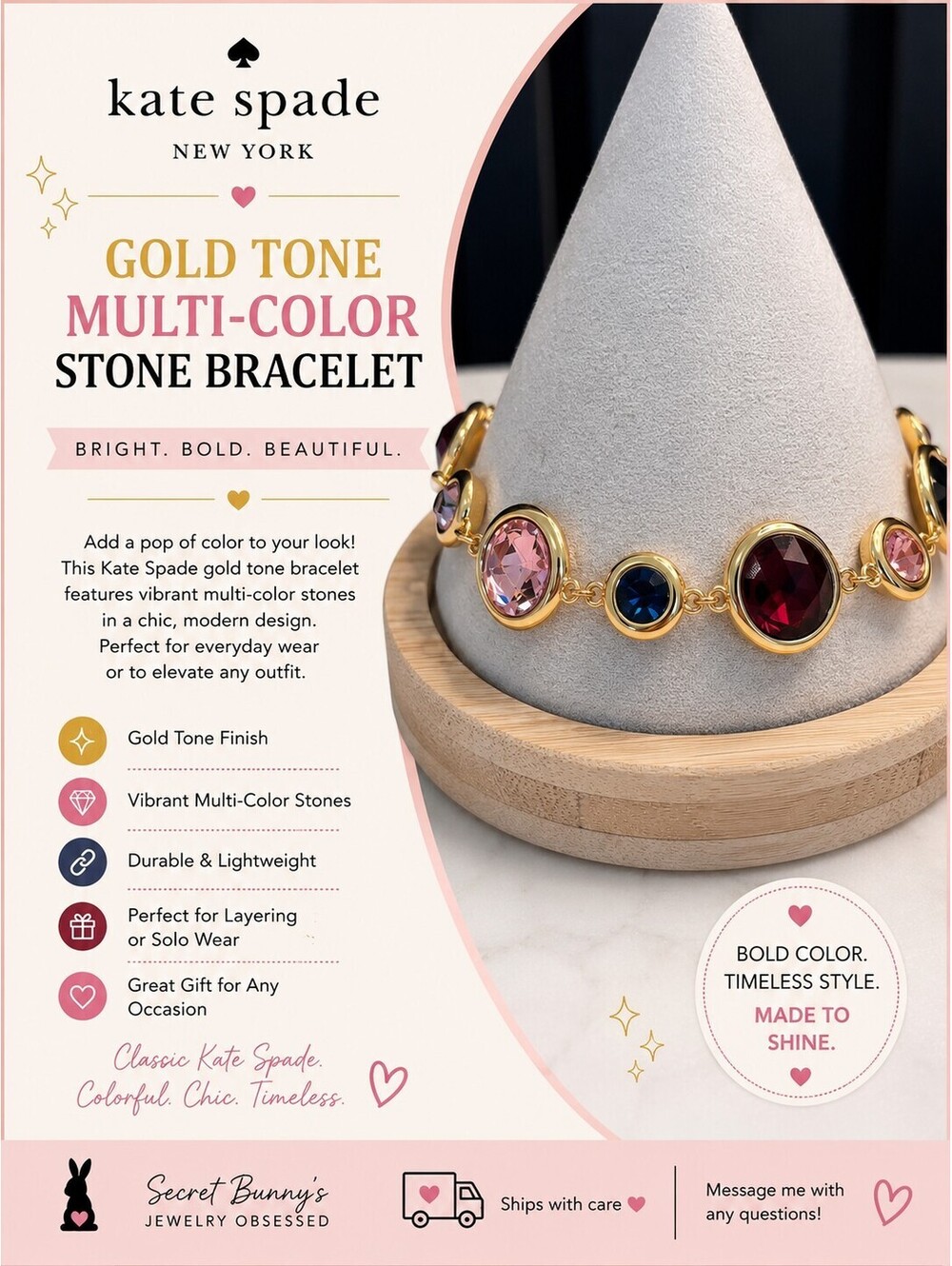 Kate Spade Gold Tone Multi-Color Stone Bracelet